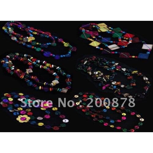 Wholesale 10PCS Colorful Coconut Shell Beaded Super Long Necklace 59 inch Multi Layers TNL390
