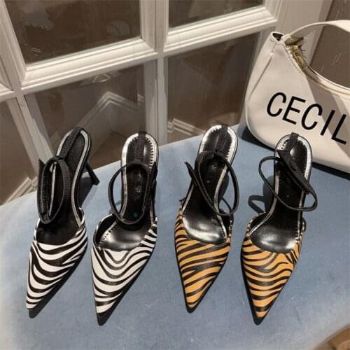 Sexy Mix Color Leopard Print Summer Women High Heel Sandals Ankle Strap Pointed Toe Nightclub Party Dress New 2021 Luxury Shoes