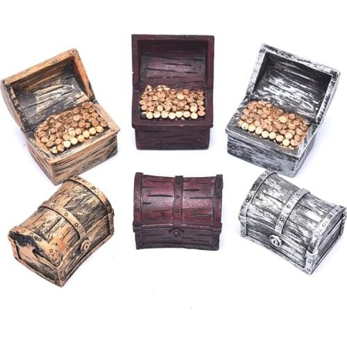 Pirate Treasure Chest Box Gold Coins Fish Tank Aquarium Resin Decoration