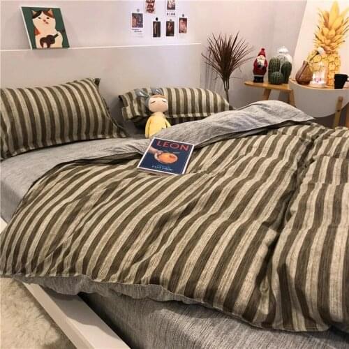 Cream plaid four-piece girl stripe heart washing quilt cover bed sheet three-piece home textile bedding Double Queen King Size