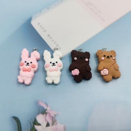 10pcs Fashion Animal Rabbit Bear Resin Lovely Charms Jewelry Findings Handmade Cute Floating Pendant for Earings Accessory C288