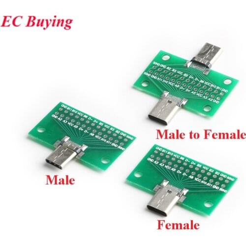 Type-C Male to Female USB 3.1 Test PCB Board Adapter Type C 24P 2.54mm Connector Socket For Data Line Wire Cable Transfer