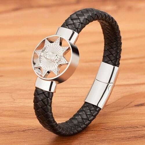 Statue Design Stainless Steel Leather Bracelet For Men Accssories Jewelry MAGNET Black Leather Gold/Steel Bracelet Birthday Gift
