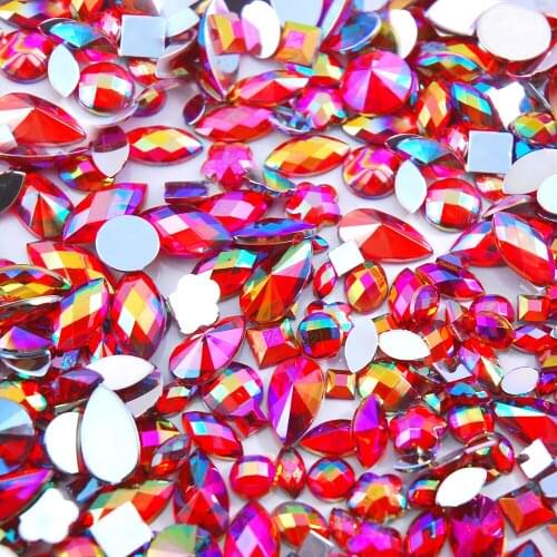 46g Mixed Bag About 500pcs Crystal Red AB Flatback Non Hotfix Acrylic Rhinestones For Garment Decorations DIY Tool Stones