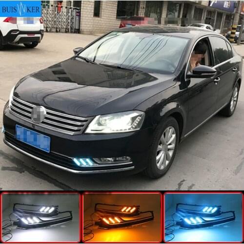 Led drl daytime running light for Volkswagen Passat b7 with moving yellow turn signals and blue night running light