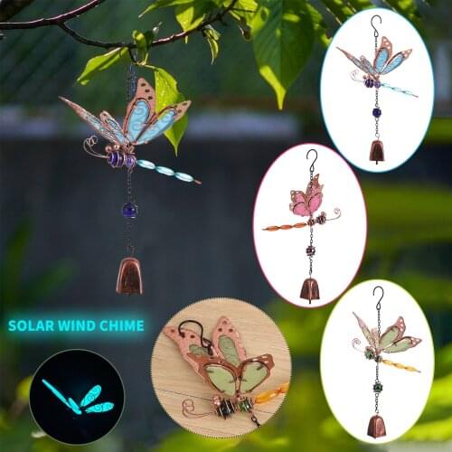 2021 New Solar Power Luminous Light Waterproof Colorful Dragonfly Wind Chime Lamp for Home Outdoor Garden Yard Decoration