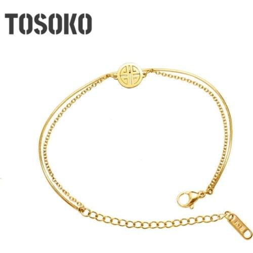 TOSOKO Stainless Steel Jewelry Double Layer Snake Chain Double Layer Bracelet Womens Fashion Bracelet BSE093