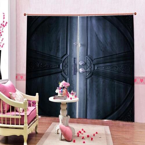 3D Wood Door Shower Curtain Bedroom Products Creative Polyest Curtain cortina for Home Decor With Hooks ( left and right side)