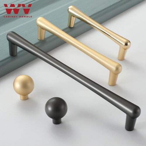 WV Matte Gold Cabinet Handles 96mm 128mm Solid Zinc Alloy Kitchen Cupboard Pulls Drawer Single Knobs Furniture Hardware 6102
