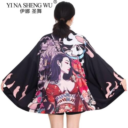 Japanese Kimono Traditional Clothing Anime Kimono Fashion Beach Shirts Women Samurai Female Obi Haori Yukata Man Cardigan Shirts