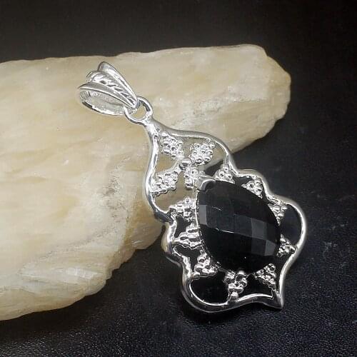 Gemstonefactory Jewelry Big Promotion 925 Silver Awesome Teardrop Black Onyx Women Ladies Mom Gifts Necklace Pendant 20213601