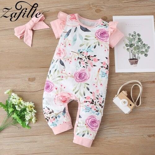 ZAFILLE Baby Girl Clothes Peter Pan Collar Cartoon Rabbit Baby Girls Rompers Floral Lace Sleepwear For Newborns Jumpsuit For Kid