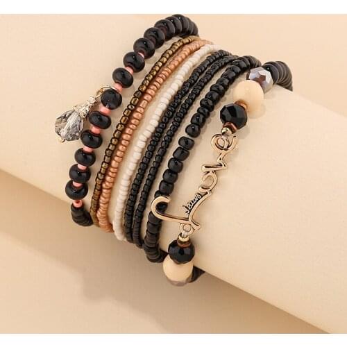 Women Bohemian Jewelry Multilayer Charm Beads Bracelet & Bangle Letters Love Ethnic Wrap Bracelets Pulseras Set Female Gifts