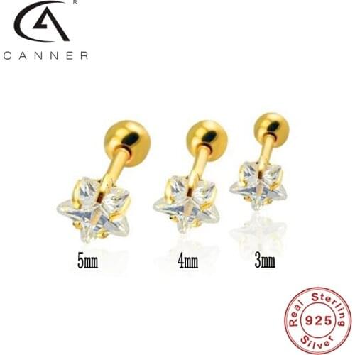CANNER Ins Geometric Starry Sky Stud Earrings For Women Zircon Threaded Perforation Pendientes Plata 925 Huggie Earrings Jewelry
