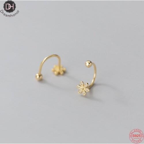 Dreamhonor 100% 925 Sterling Silver Ball Flower Zircon Clip Earrings For Women Beautiful Wedding Jewelry