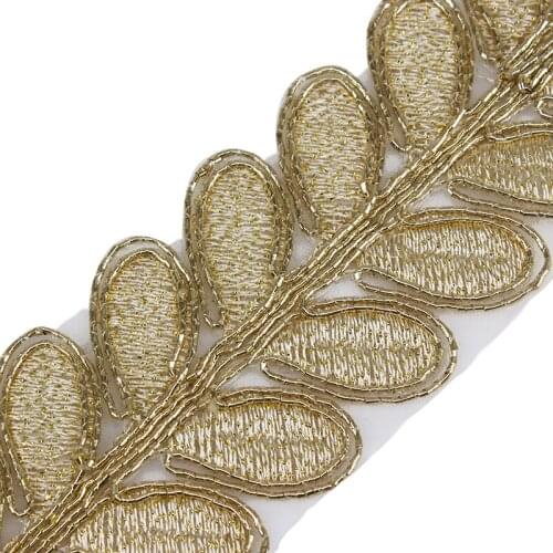 10yards Gold Metallic Leaf Lace Fabric Trim Cord Ribbon Embroidery Motif Venice Applique Sewing Accessories T1575