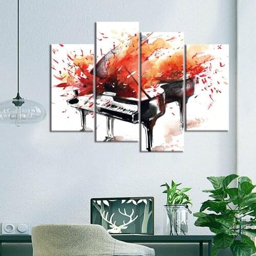 4PCS HD Printing Canvas Art Abstract Red Piano Wall Mural Modern Office Corridor Bedroom Living Room Poster Modular Frameless