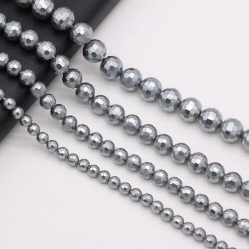 Natural Shell Beads Necklace Accessories Faceted Round Shape Grey Color Shell Bead Charms for Jewelry Making Bracelet Earrings