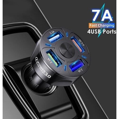 4 Ports USB 7A Car Charger 48W Quick Charge Fast Charging For iPhone 11 12 Xiaomi Huawei Mobile Phone Charger Adapter in Car