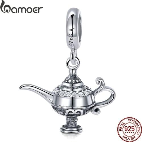 BAMOER Authentic 100% 925 Sterling Silver Aladdins Magic Lamp Charm fit Women Bracelet & Necklaces DIY Jewelry Making SCC703