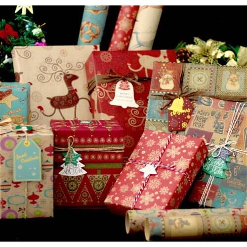 10pcs/lot Vintage Christmas Craft Paper Gift Wrapping Paper 70X50CM Snowflake Christmas Tree Decor Paper Packaging Material