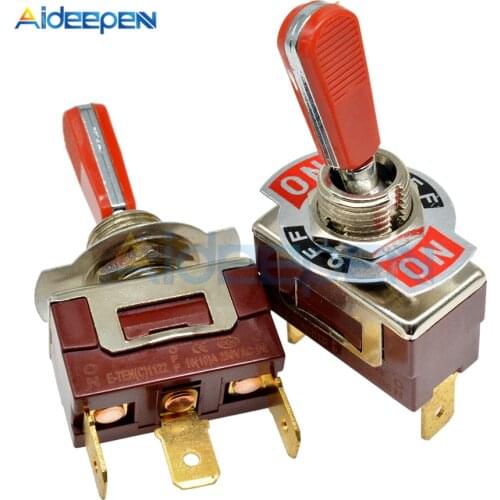 E-TEN(C)1122 Toggle Switch Red 3 Pin ON-OFF-ON Switch Silver Contactor 50000 Times Lifespan 250V 16A 29*14.6MM Red Handle