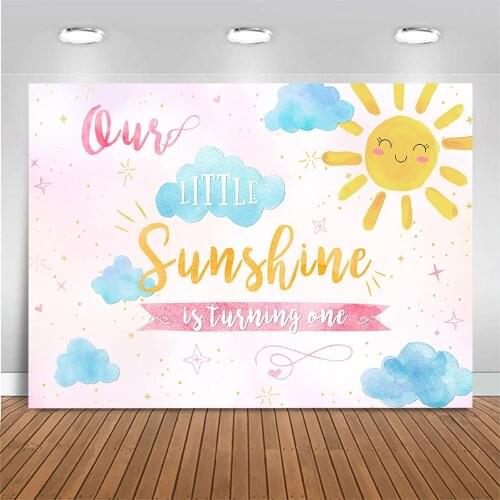 Baby 1st Birthday Backdrop Sunshine Blue Cloud Birthday Party Banner Photo Background Photocall Summer Party Cake Table Decor