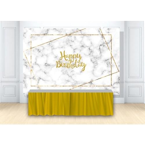 Adults Birthday Party Backdrops Banner Elegant White Grey Marble Texture Background Golden Lines Frame Cake Table Poster Decor