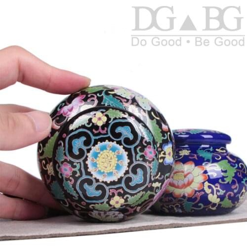 Ceramic Urn Cremation Urns For Pet Mini Funeral For Human Ashes Memorial Gift Casket Ash Honden Black Blue Enamel Lotus Flower