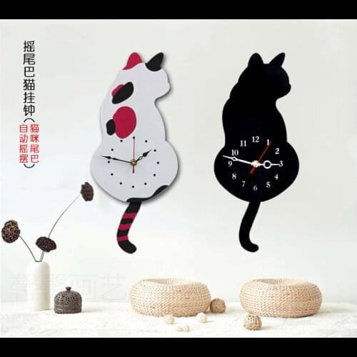 Creative Wall Clock Naughty Cat Wag Tail Vivid DIY Living Room Home Wall Decoration Fashion Watches Kids Gift Funny Cat Toys