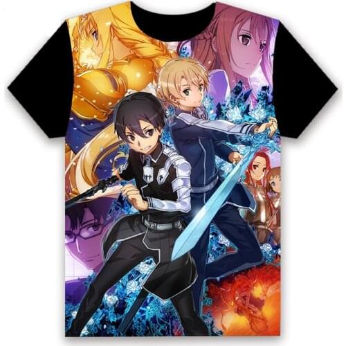 Fashion Mens T-shirt Anime Sword Art Online Alicization Alice Eugeo Kirito Cosplay Short Sleeve Unisex Black Tee Tops Summer