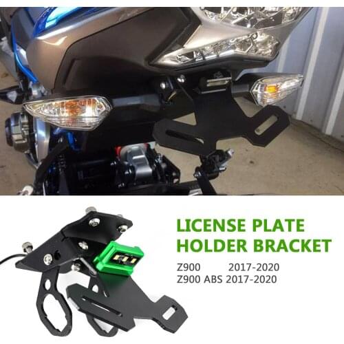Motorcycle CNC Rear License Plate Tail Frame Holder Bracket with LED Light Lamp Support Kit for Kawasaki Z900 RS ABS 2017 - 2020