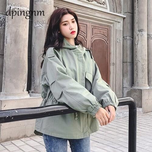 New Fashion Autumn Hooded Womens Windbreak Jacket Big Size Loose Top Basic Coat For Ladies Wear Outwear Coats