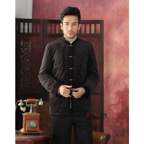 New Style Mens Long sleeve Chinese style Jacket Kung Fu Coat Velour Embroidery Tang Suit Size S M L XL XXL XXXL Free Shipping