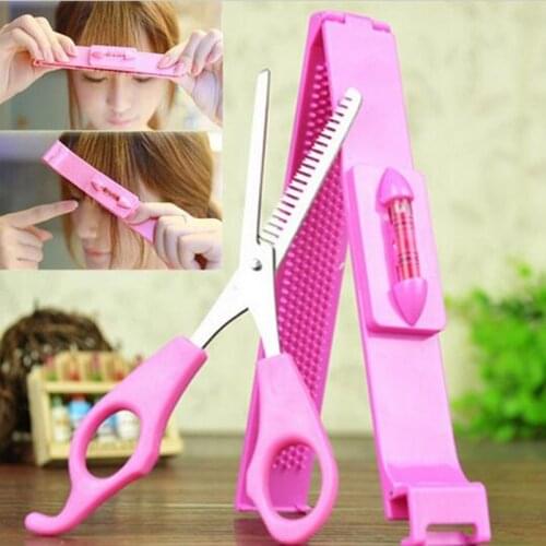 2Pcs/lot Hair Cutting Scissor Barber Pink DIY Hair Cutting Pruning Bangs Hairdressing with Ruler for Women Professional Tools