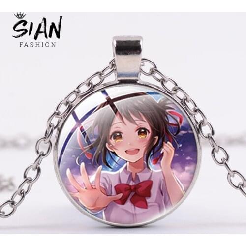 SIAN Your Name Theme Necklace Kimi No Na Wa Cute Tachibana Taki Pendant Necklace Round Glass Cabochon Men Women Jewelry For Fans
