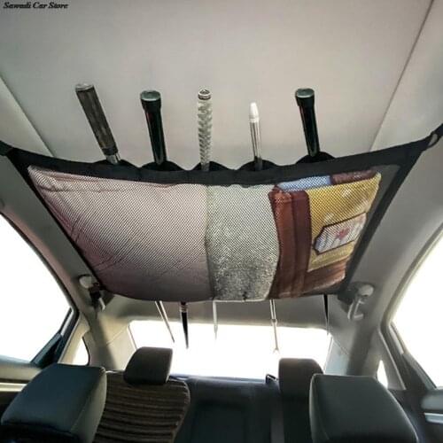 Portable Car Ceiling Storage Net Pocket Roof Interior Cargo Net Bag Car Trunk Storage Pouch Sundries Storage Organizer Auto RV