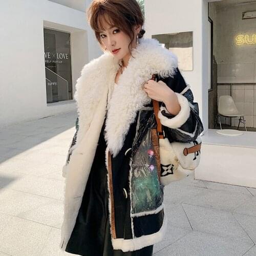 Winter Coat Women Patchwork Style 2021 New Fashion Natural Real Sheep Fur Down Jacket Starlight Pattern Thick Warm