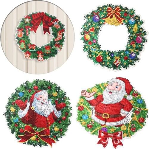 Christmas Crystal Wreath 5D DIY Diamond Painting Mosaic Kits Art Crafts Rhinestone Drawing Garland Door Wall Hanging Decor Gifts