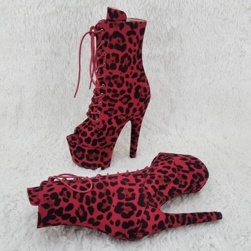 Leecabe 17CM/7Inches Leopard upper High Heel platform Boots Open toe Pole Dance boot