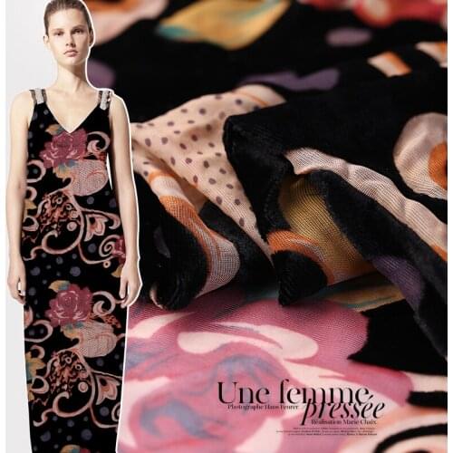 Hollow silk velvet fabric burnout velvet fabric clothing cheongsam dress silk fabric wholesale silk cloth