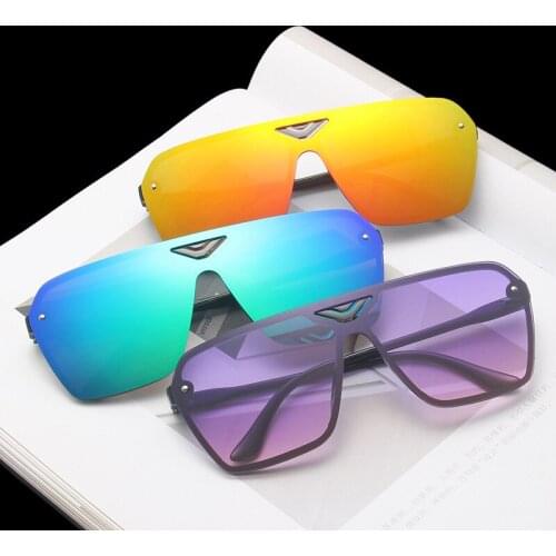 Fashion Conjoined Big Frame Sunglasses Women Pink Yellow Gradient Ocean Film Pilot Shade Mens Vintage Square Sun Glasses Lady