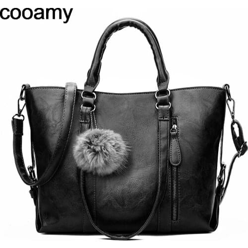 Women Crossbody Bag Casual Tote Female Large Messenger Bag High Quality PU Leather Handbag With Fur Ball Top-handle Shoulder Bag