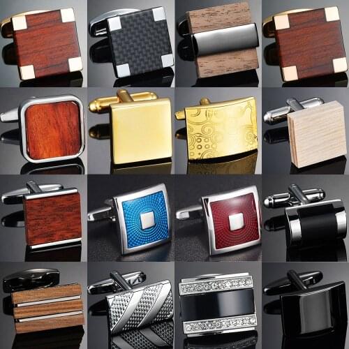 Quality Wooden/Gems/Carbon Fibre Cufflinks for mens French Business Shirt Cuff Links Layers Mens cufflinks