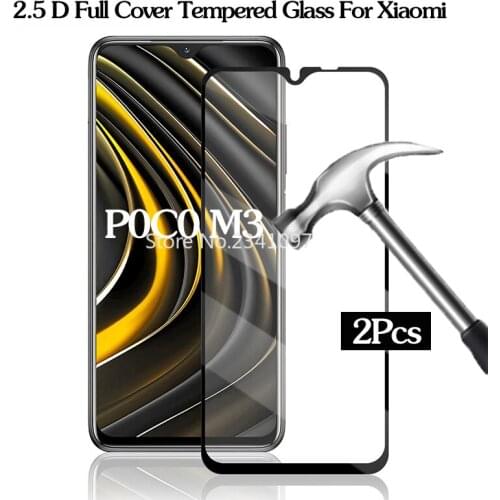 2Pcs Full Cover Tempered Glass For Xiaomi Poco M3 Screen Protector For Xiaomi Poco M3 M2 X3 X2 C3 F2 Pro Film Glass Xiamoi Verre