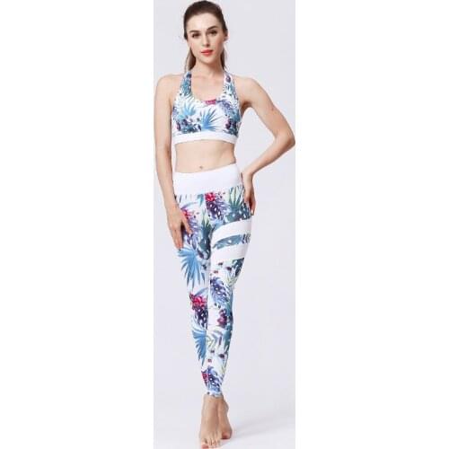 Womens Sports Fitness Quick-Drying High Waist Hip Lifting Leggings + Bra Sport Suit Printed Clothes Outfit Two-Piece Set Hot