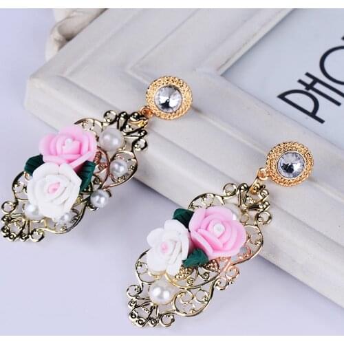 LATS New Bohemian Vintage Cloth Flower Drop Earrings for Women Tassel Dangle Earring Geometric Long Big Earings Fashion Jewelry