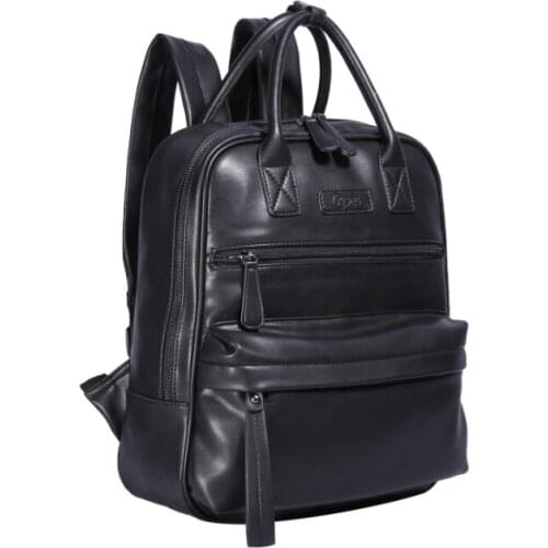 Angel Kiss Lady Black and Grey Color Backpack in Smooth PU Leather