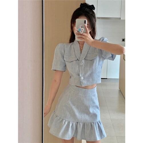 New 2021 Summer Autumn Small Fragrant Wind short sleeves Tops Coat+High Waist Mini Skirt Fashion Office Work Women Two Piece Set