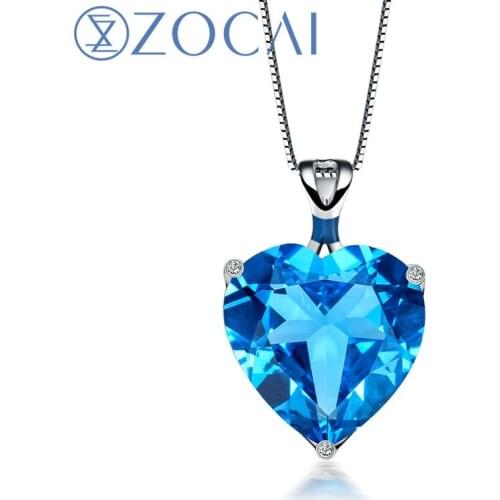 ZOCAI Aurora 8.0 CT Certified Heart Shape Blue Topaz Pendant 9K White Gold (Au750) + 18k gold Necklace D01752